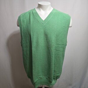Vintage Lands' End Sweater Vest Mens Size Large Green 100% Cotton Preppy USA
